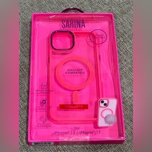 NIB Hot Neon Pink IPhone 13 or 14 phone clear case w/ MagSafe